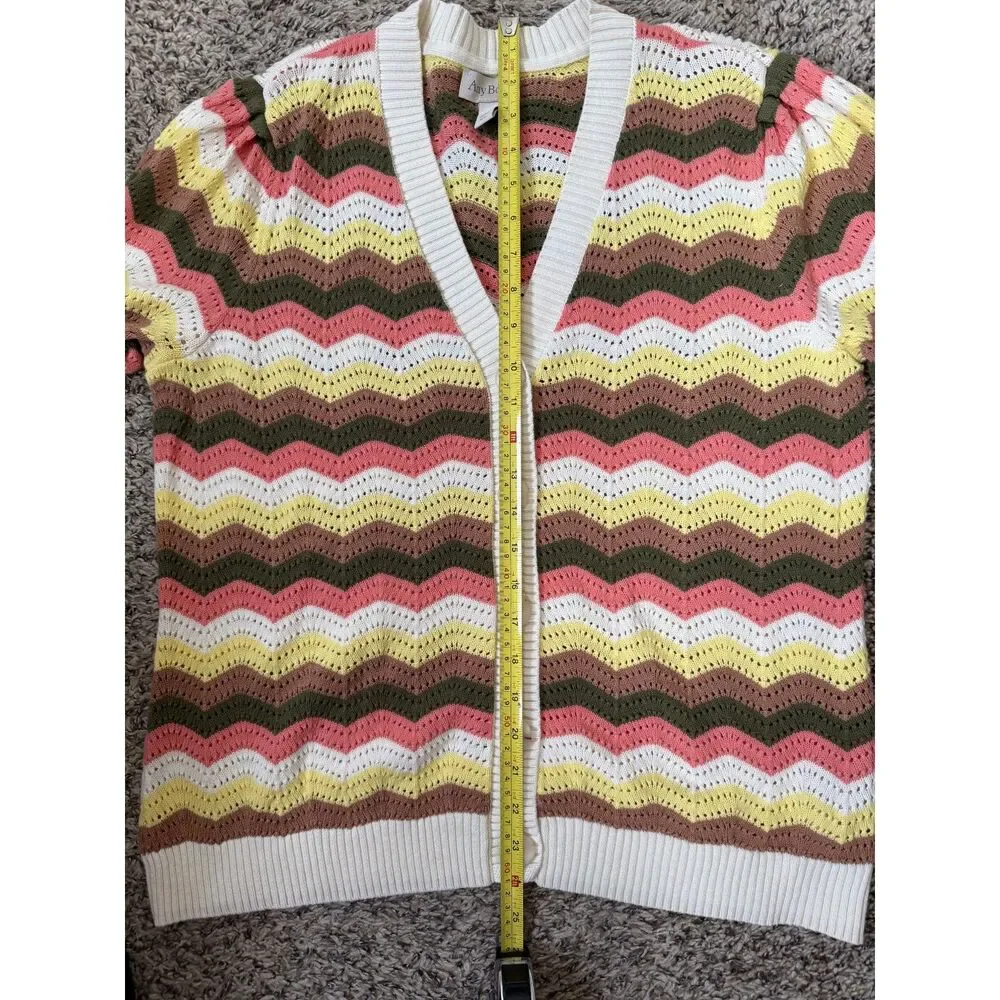 AnyBody Chevron Pointelle Knit Puff‎ Sleeve Cardigan - Size XL